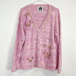 Storybook Knits Sweater Womens 1X Pink Charms Lock Key Cardigan Embroidered